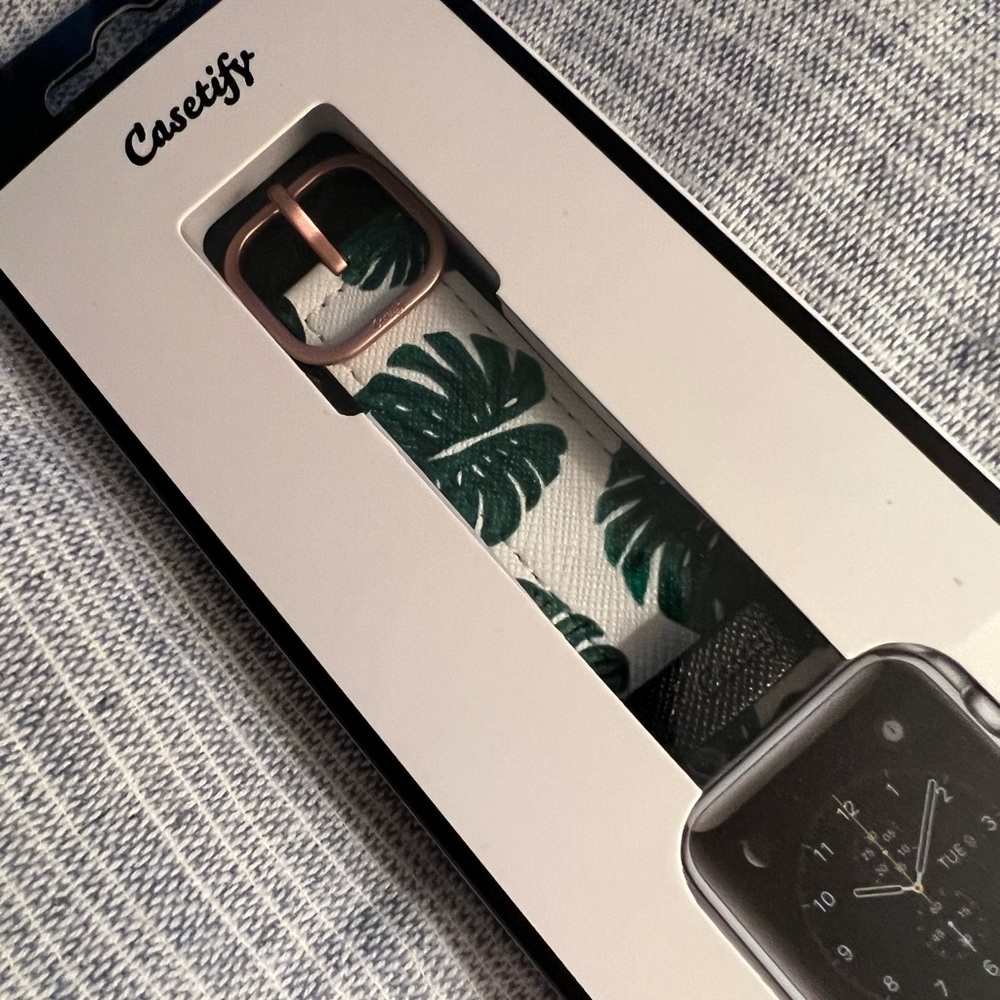 Casetify Apple 38mm Leather Watch Palm Leaf Rose Gold Band
